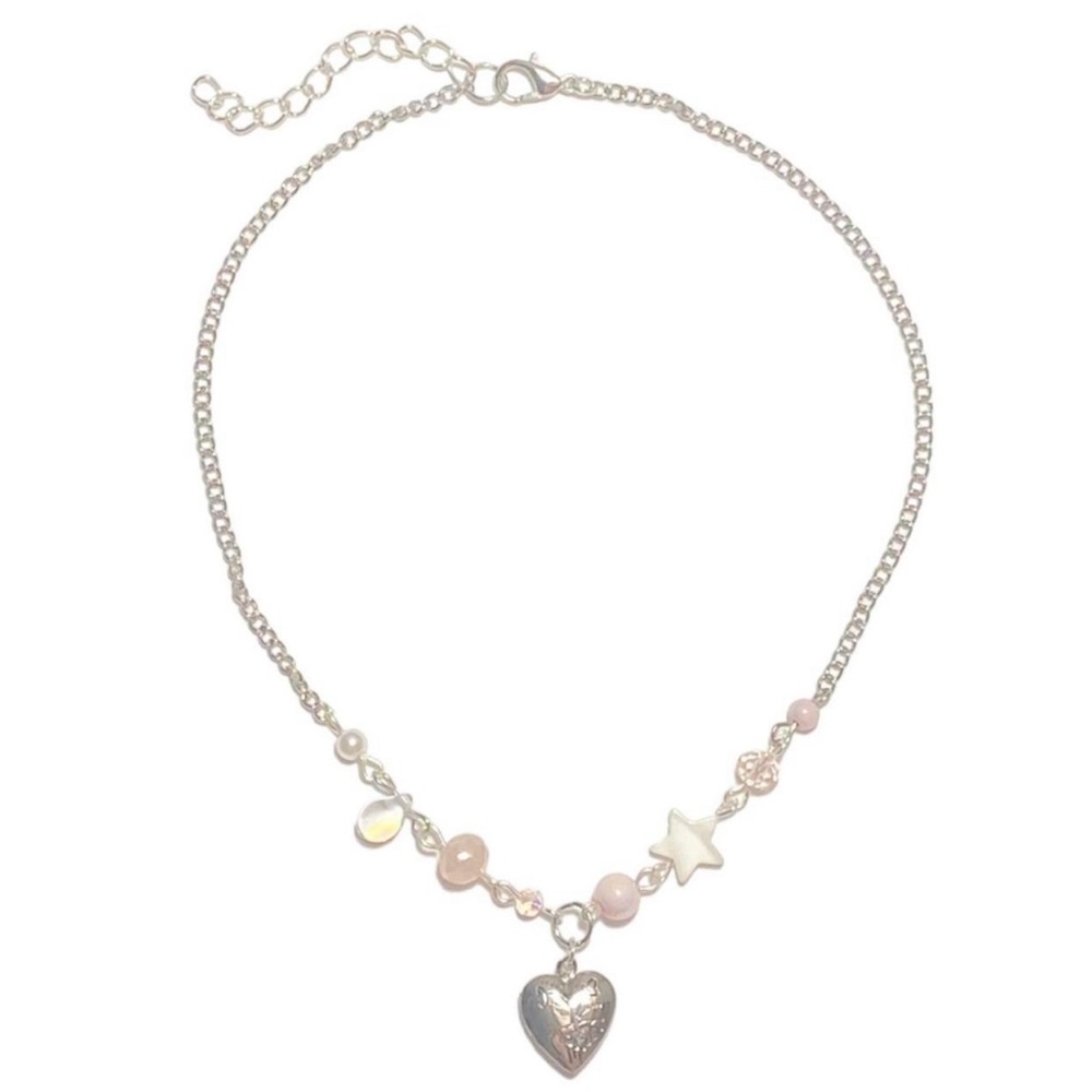 Pink heart locket necklace